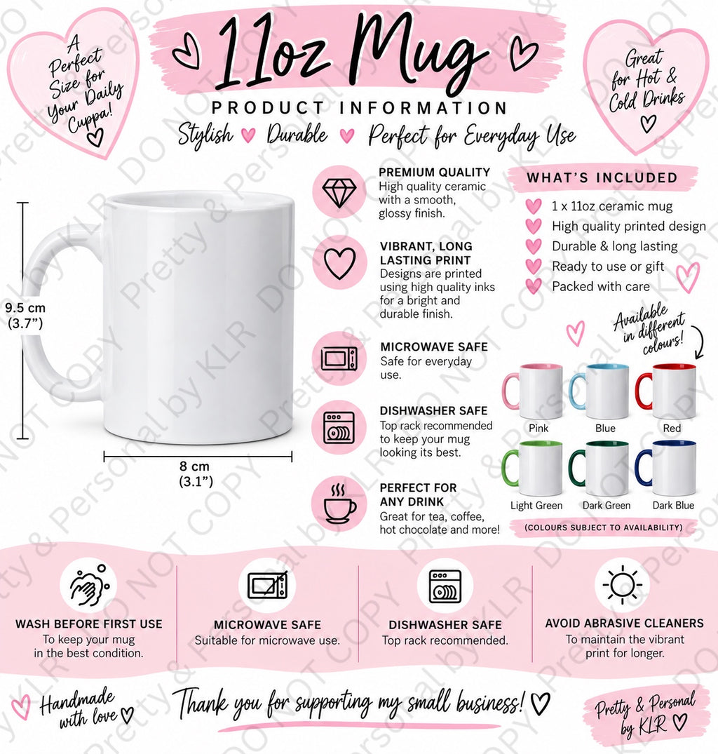 11oz white ceramic mug size and care information